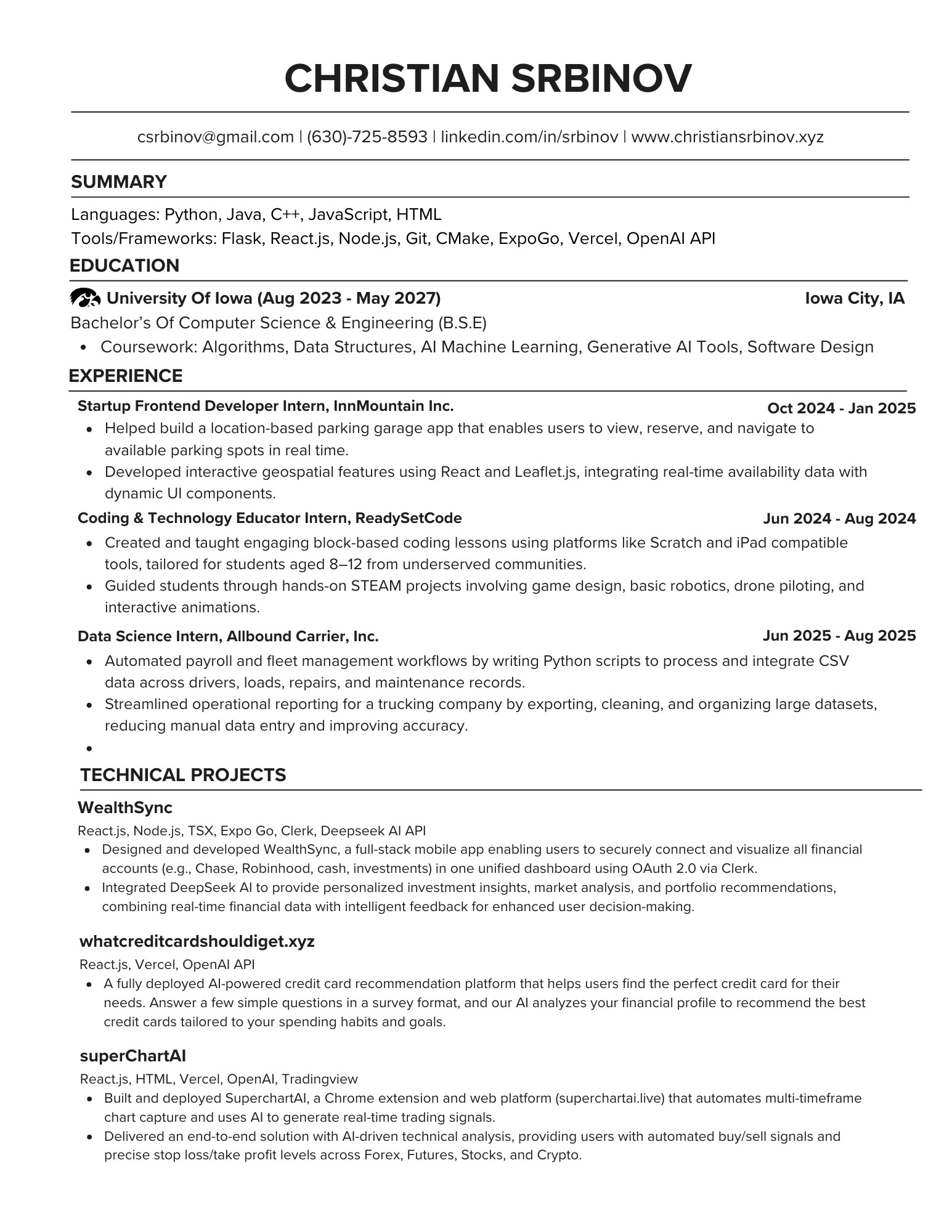 Christian Srbinov Resume